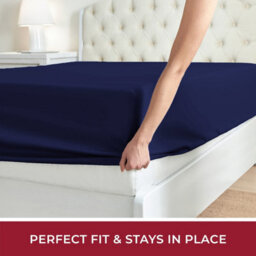 Ameha Plain Microfiber Fitted Sheet 25Cm Deep Pocket- Hypoallergenic Easy Care Navy Fitted Sheets Uk Double Bedsheet (137X191Cm) - thumbnail 5