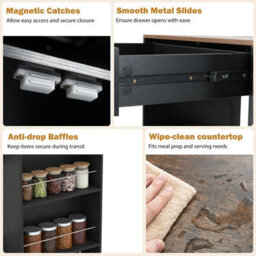 Costway Rolling Kitchen Island Mobile Kitchen Cart With Cabinet & Spice Racks-Black - thumbnail 9