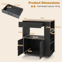 Costway Rolling Kitchen Island Mobile Kitchen Cart With Cabinet & Spice Racks-Black - thumbnail 3
