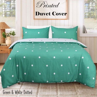 Ameha Print Duvet Cover 2 Piece Set Green & White Dotted Pattern Anti Allergic Microfiber Single (135X200Cm) - image 1