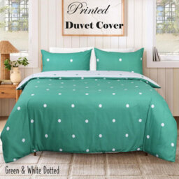 Ameha Print Duvet Cover 2 Piece Set Green & White Dotted Pattern Anti Allergic Microfiber Single (135X200Cm) - thumbnail 1