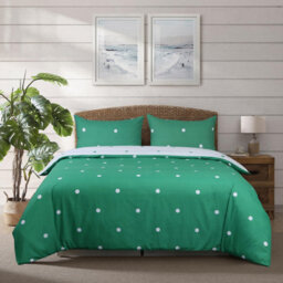 Ameha Print Duvet Cover 2 Piece Set Green & White Dotted Pattern Anti Allergic Microfiber Single (135X200Cm) - thumbnail 2