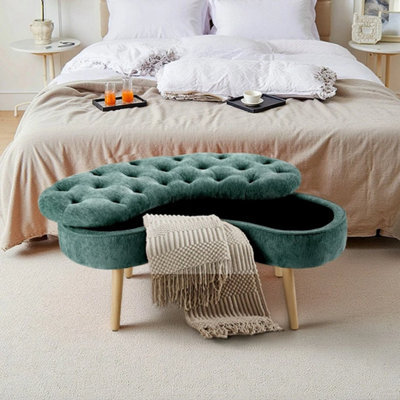 Green Window Bed End Stool Long Ottoman Bench Padded Seat Footstool - image 1