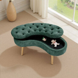 Green Window Bed End Stool Long Ottoman Bench Padded Seat Footstool - thumbnail 3