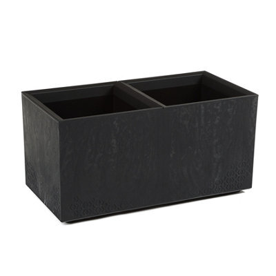 Lamela™ Karo Black Concrete Trough Planter, Stone Effect Rectangular Resin Pot With Coaster Wheels L80 W40 H40Cm - image 1