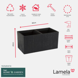 Lamela™ Karo Black Concrete Trough Planter, Stone Effect Rectangular Resin Pot With Coaster Wheels L80 W40 H40Cm - thumbnail 5