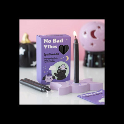 No Bad Vibes Spell Candle Kit 12 Black Candles, Spell & Wooden Holder - image 1