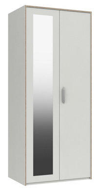 Hazlemere 2 Door Robe With Mirror - White With Oak Edging On Express Delivery And Ready Assembled - image 1