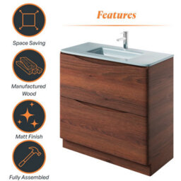 Plum&clay Eden Redwood Floorstanding Vanity Unit With White Glass Basin (W)900mm - thumbnail 8
