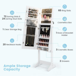 Costway Standing Jewelry Cabinet Lockable Jewelry Armoire W/ Led Lights - thumbnail 5