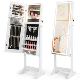 Costway Standing Jewelry Cabinet Lockable Jewelry Armoire W/ Led Lights - thumbnail 1