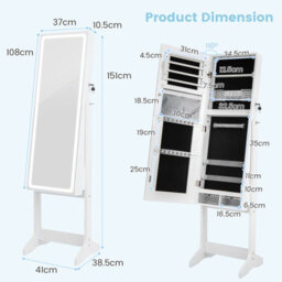 Costway Standing Jewelry Cabinet Lockable Jewelry Armoire W/ Led Lights - thumbnail 2