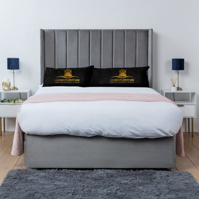 UKBEDFURNITURE Bella Grey Plush Wingback Divan Bed Base With 54 Inch Headboard - No Storage - image 1