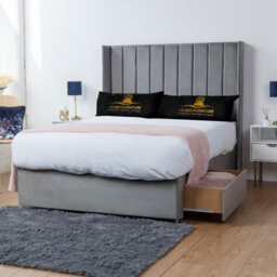 UKBEDFURNITURE Bella Grey Plush Wingback Divan Bed Base With 54 Inch Headboard - No Storage - thumbnail 2