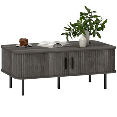 Grey Coffee Table With Storage & Sliding Doors - image 1