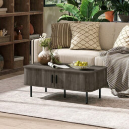 Grey Coffee Table With Storage & Sliding Doors - thumbnail 3