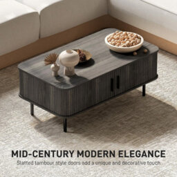 Grey Coffee Table With Storage & Sliding Doors - thumbnail 5