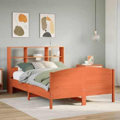 Berkfield Bookcase Bed Without Mattress Wax Brown 135X190 Cm Double Solid Wood Pine - image 1