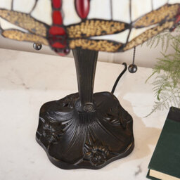 Luminosa Lighting Luminosa Dragonfly 2 Light Small Table Lamp Dark Bronze, Beige, Tiffany Style Glass, E27 - thumbnail 4