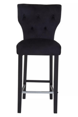 Premier Housewares Interiors By Premier Black Fabric Bar Stool With Diamon Button Details, Bar Chair With Back, Footrest Bar Stool For Kitchen Bar - image 1