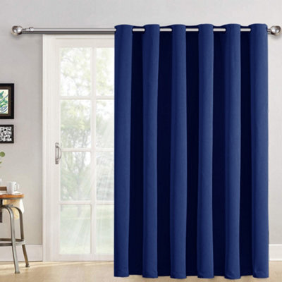 Bedlooms Navy Blackout Thermal Insulated Eyelet Ready Made Ring Top Single Curtain Panel 66 X 84 Inches With Tie Back - image 1