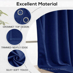 Bedlooms Navy Blackout Thermal Insulated Eyelet Ready Made Ring Top Single Curtain Panel 66 X 84 Inches With Tie Back - thumbnail 5