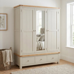 The Furniture Market Marbury Putty Grey Painted Triple 3 Door Mirrored Wardrobe With 3 Drawers - thumbnail 4