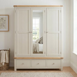The Furniture Market Marbury Putty Grey Painted Triple 3 Door Mirrored Wardrobe With 3 Drawers - thumbnail 2