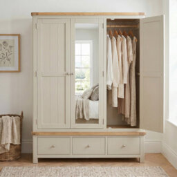 The Furniture Market Marbury Putty Grey Painted Triple 3 Door Mirrored Wardrobe With 3 Drawers - thumbnail 1