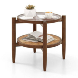 2 Tier Round Side End Table Sofa Beside Accent Center Table W/ Storage Shelf - thumbnail 1