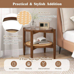 2 Tier Round Side End Table Sofa Beside Accent Center Table W/ Storage Shelf - thumbnail 3