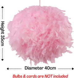 Klass Home Collection 40Cm Pink Feather Light Shade, Lamp Shade For Pendant Ceiling Light, Table Lamp, Floor Lamp - thumbnail 3