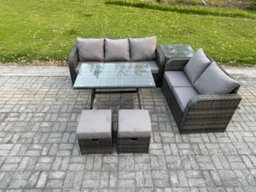 Fimous High Back Pe Rattan Sofa Set Outdoor Garden Furniture Dining Table Set Love Sofa 3 Seater Sofa For Balcony - thumbnail 2