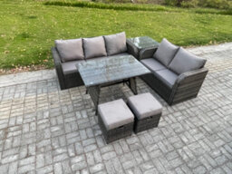 Fimous High Back Pe Rattan Sofa Set Outdoor Garden Furniture Dining Table Set Love Sofa 3 Seater Sofa For Balcony