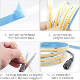 4M Warm White 12V Cob Led Strip Lights With 300 Leds/m 10W/m 1100Lm/m Cri 90-92 3000K Ultra Bright & Energy Efficient Lighting - thumbnail 3