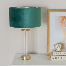 Valuelights Balan Glass With Gold Table Lamp And Forest Green Velvet With Metallic Gold Inner Lamp Shade - thumbnail 3