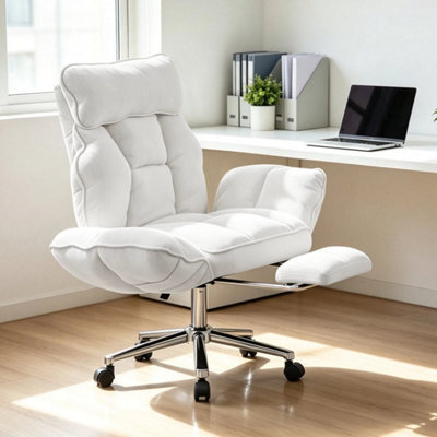 White Executive Office Chair Swivel Recliner Chair With Footrest Adjustable Backrest - image 1