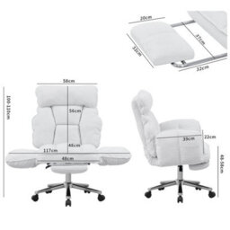 White Executive Office Chair Swivel Recliner Chair With Footrest Adjustable Backrest - thumbnail 2