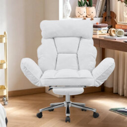 White Executive Office Chair Swivel Recliner Chair With Footrest Adjustable Backrest - thumbnail 5