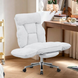 White Executive Office Chair Swivel Recliner Chair With Footrest Adjustable Backrest - thumbnail 4