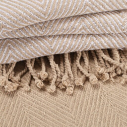 Ehc Luxury Pack Of 2 Chevron Cotton Single Sofa Throw Blanket, 125X 150Cms - Beige - thumbnail 4