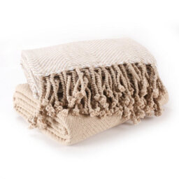 Ehc Luxury Pack Of 2 Chevron Cotton Single Sofa Throw Blanket, 125X 150Cms - Beige - thumbnail 3