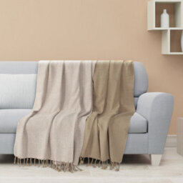 Ehc Luxury Pack Of 2 Chevron Cotton Single Sofa Throw Blanket, 125X 150Cms - Beige - thumbnail 2