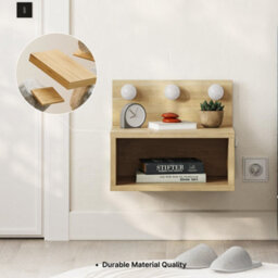 Decortie Floating Bedside Table With 3 Led Lights 30Cm Modern Wall-Mounted Open Shelf For Storage, Bedroom Space-Saver, White - thumbnail 9