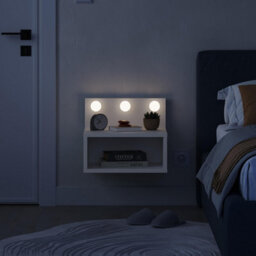 Decortie Floating Bedside Table With 3 Led Lights 30Cm Modern Wall-Mounted Open Shelf For Storage, Bedroom Space-Saver, White - thumbnail 4