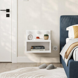 Decortie Floating Bedside Table With 3 Led Lights 30Cm Modern Wall-Mounted Open Shelf For Storage, Bedroom Space-Saver, White - thumbnail 6