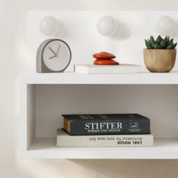 Decortie Floating Bedside Table With 3 Led Lights 30Cm Modern Wall-Mounted Open Shelf For Storage, Bedroom Space-Saver, White - thumbnail 5