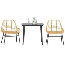 Berkfield 3 Piece Garden Dining Set Brown Poly Rattan Glass - thumbnail 1