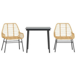 Berkfield 3 Piece Garden Dining Set Brown Poly Rattan Glass - thumbnail 2