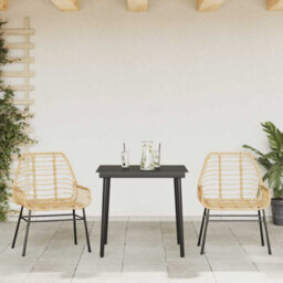 Berkfield 3 Piece Garden Dining Set Brown Poly Rattan Glass - thumbnail 3